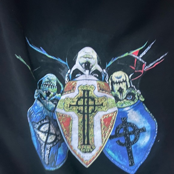 ☾.݁ᛪ༙ XL Ghost Band Zip Up Hoodie - SMALL BLEACH STAINS AND PAINT + NO STRING - Picture 4 of 8